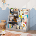 thumbnail image 2 of PAPROOS Kids Bookshelf and Toy Storage Organizer, Bookcase with Front-Facing Book Display, Kids Bookcase with Storage Shelves for Playroom, Nursery, Bedroom, Gray, 2 of 9