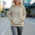 thumbnail image 6 of Women's 330g 100% Cotton  Casual Hoodie Long Sleeve Solid Color Pullover With Pockets, 6 of 15