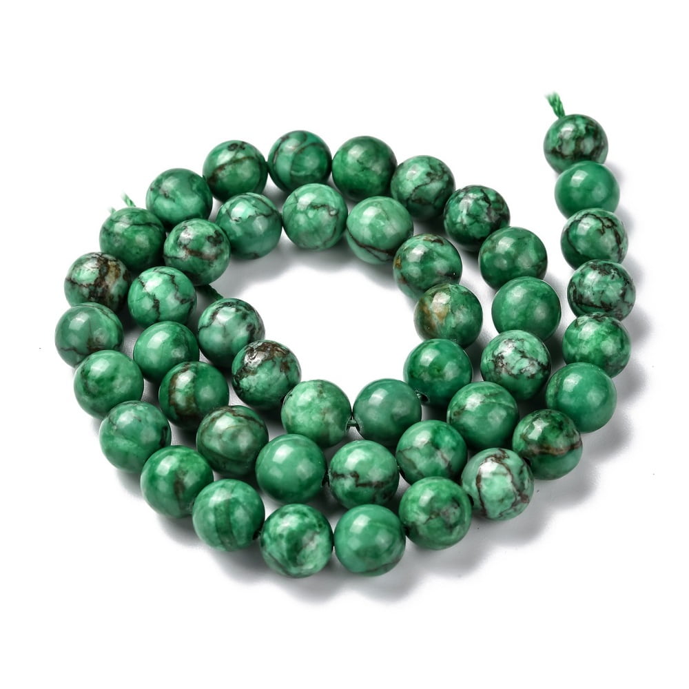 Natural Marble Beads Strands Round Dyed & Heated Green 8mm Hole: 1mm about 46pcs/strand 15 inch(38cm) DIY