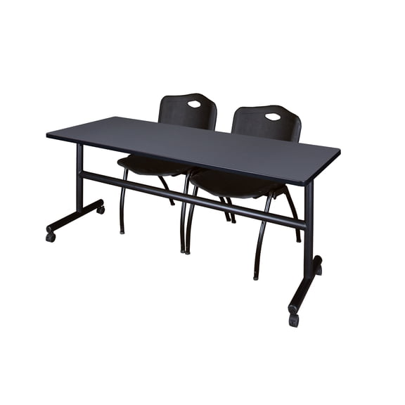 Regency Kobe 72 x 30 in. Flip-Top Training Nesting Table- Grey, 2 M Stack Chairs- Black