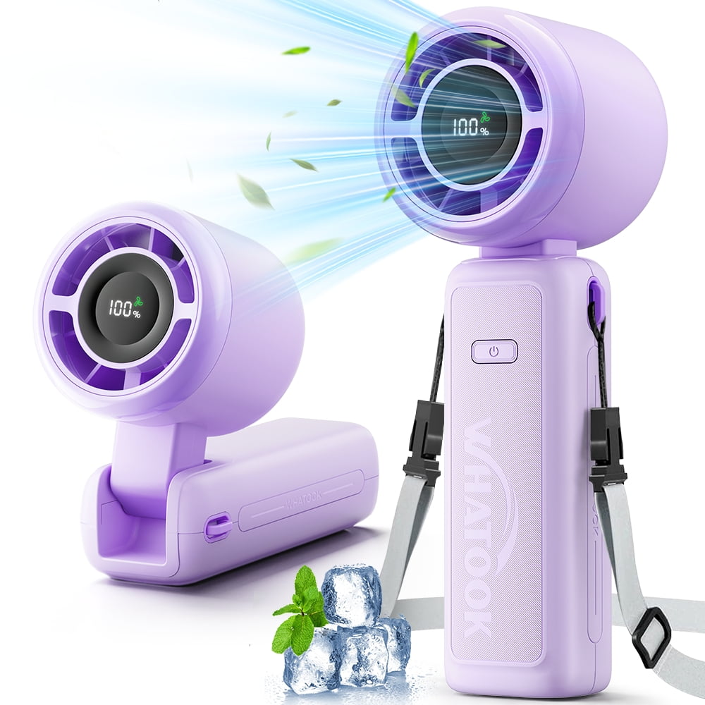 Portable Handheld Turbo Fan, 4000mAh Rechargeable Personal Fan with LED Display, 5 Speeds, Up to 12H Runtime, 180° Foldable Desk and Neck Fan for Travel, Makeup, Beach