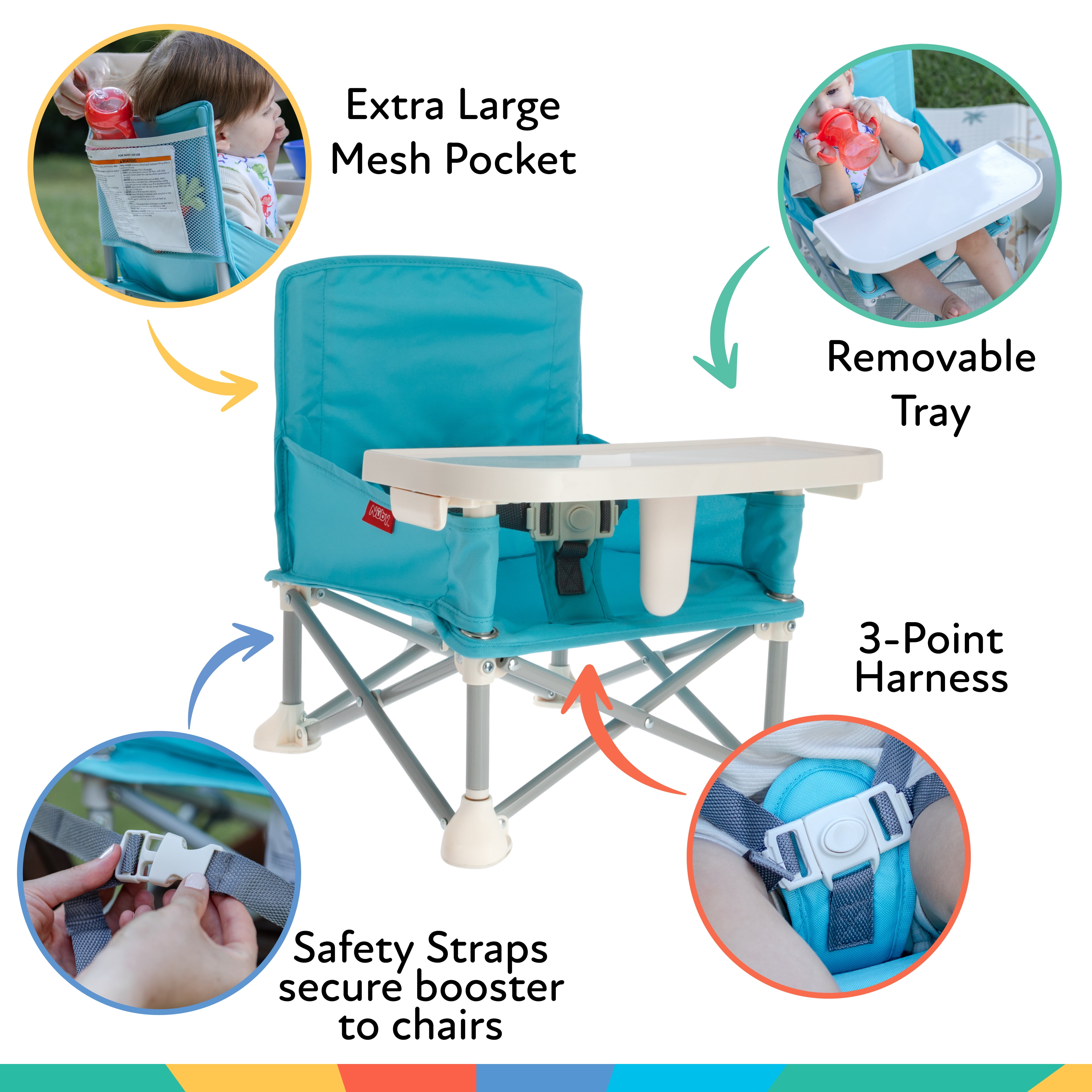 Nuby Pop-Up Portable Booster Seat with Removable Tray, Aqua