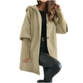 thumbnail image 4 of Olyvenn Mid-Long Hooded Woolen Pea Coat for Women Loose Button Down Wool Blend Jacket Winter Overcoat with Pockets Khaki XL, 4 of 8