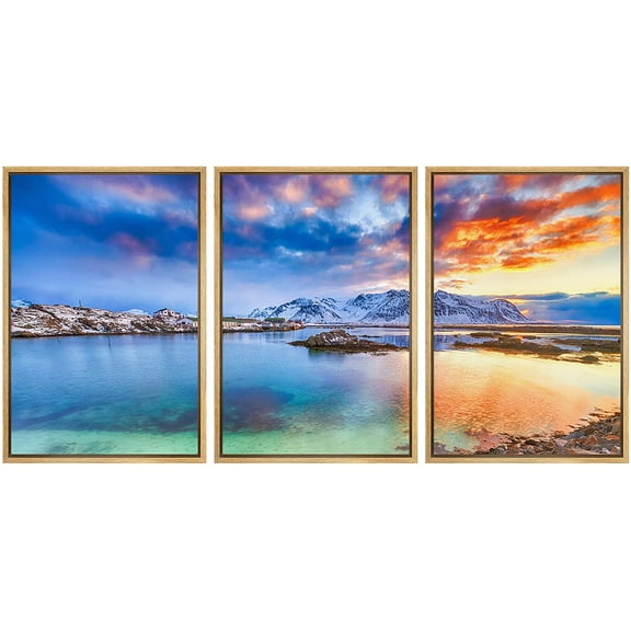 wall26 Framed Canvas Print Wall Art Set Vibrant Mountain Lake Reflection Nature Wilderness Photography Realism Rustic Landscape Colorful Cool for Living Room, Bedroom, Office - 24"x36"x3 NA
