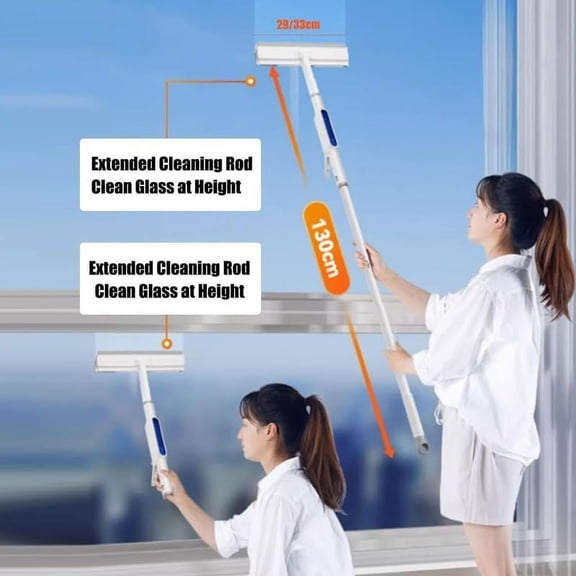 HBBKVI Double-Sided Spray Window Squeegee with 57in Telescopic Pole, 3-in-1 Window Cleaner for High Windows, Car Glass, Mirrors, Shower Doors, Includes 3 Replaceable Rags