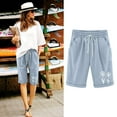 thumbnail image 1 of LOVZFMLL Women's Elastic Waist Blowball Printing Drawstring Shorts Light Blue M, 1 of 4