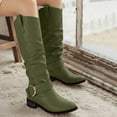 thumbnail image 2 of Women's Knee High Riding Boots Comfortable Low Chunky Heel Side Zipper Round Toe Wide Calf Boots Brown, 2 of 8