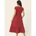 thumbnail image 4 of Unique Bargains Women's Tiered Round Neck Ruffle Hem Short Cap Sleeve Knit Midi Dress S Wine Red, 4 of 6
