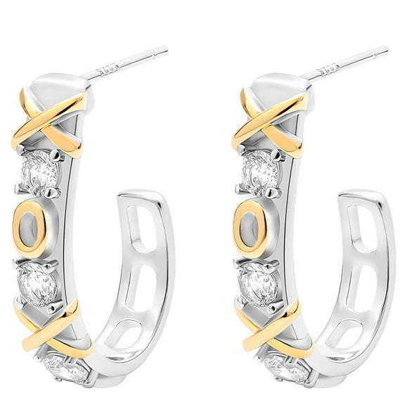 Hugs and Kisses Half Hoop Earrings for Women Two Town Gold Plated CZ Ginger Lyne Collection