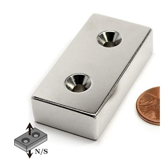Neodymium Bar Magnets 2x1x1/2 Inch - Rare Earth Magnets with Countersunk Holes - 81lb Holding Power - NiCuNi Coated - Industrial & DIY Projects