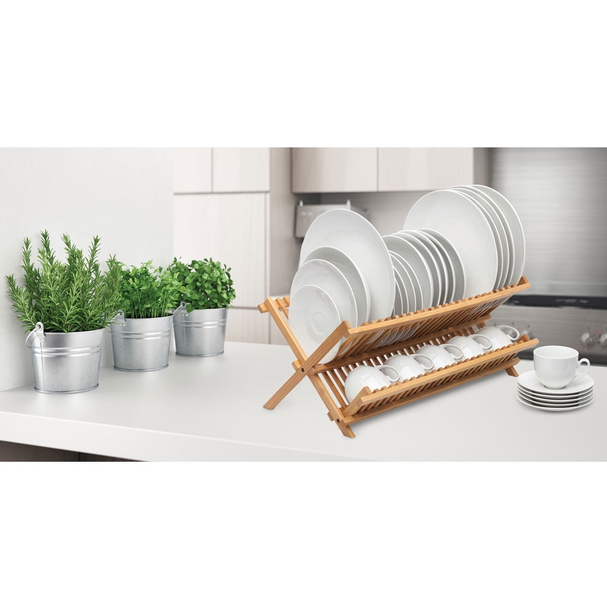 HIC Kitchen Bamboo Folding Dish Drying Rack, 20.5 x 13-Inches