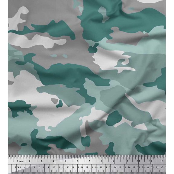 Soimoi Silk Fabric Two Tone With Grey Camouflage Printed Craft Fabric by the Yard 42 Inch Wide