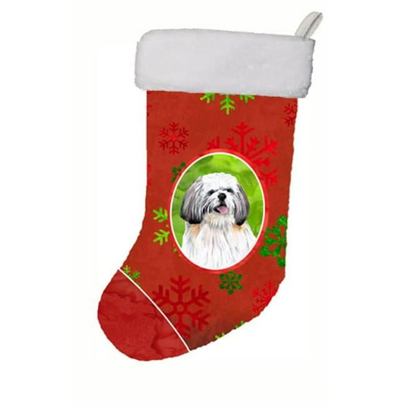 11 x 18 in. Shih Tzu Red And Green Snowflakes Holiday Christmas Christmas Stocking