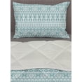 thumbnail image 3 of Ikat Comforter & Sham Bedding Set, Inspired Horizontally Arranged Geometric Cold Toned Folkloric Forms, 3 pcs Duvet Set Microfiber Filling Quilt, 5 Sizes, Cadet Blue Seafoam and White, by Ambesonne, 3 of 4