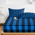 thumbnail image 6 of Full Size Fitted Sheet Set - Black Blue Plaid 3 Piece Bedding Sets 16" Deep Pocket Fitted Sheet with 2 Pillowcases Country Buffalo Checked Gingham Brushed Microfiber Hotel Luxury Bed Sheets, 6 of 9