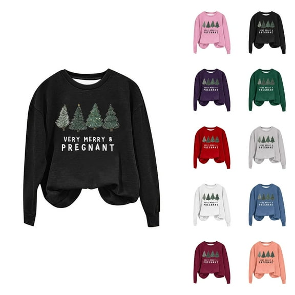Christmas Pregnancy Announcement Sweatshirts for Women Long Sleeve Crewneck Very Merry And Pregnant Sweatshirt Pullover Tops