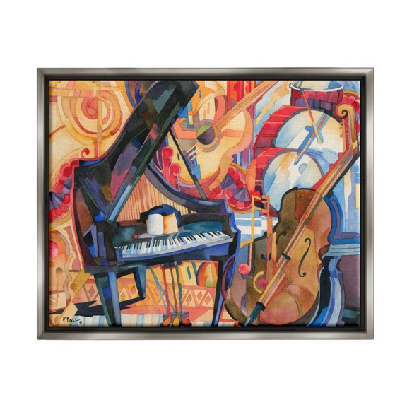 Stupell Industries Big City Music Piano Cubism Painting Luster Gray Floating Framed Canvas Print Wall Art, Design by Paul Brent