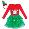 thumbnail image 1 of Girls Dress Christmas Tree Headband Santa Long Sleeve Party Dress 10 Years, 1 of 6