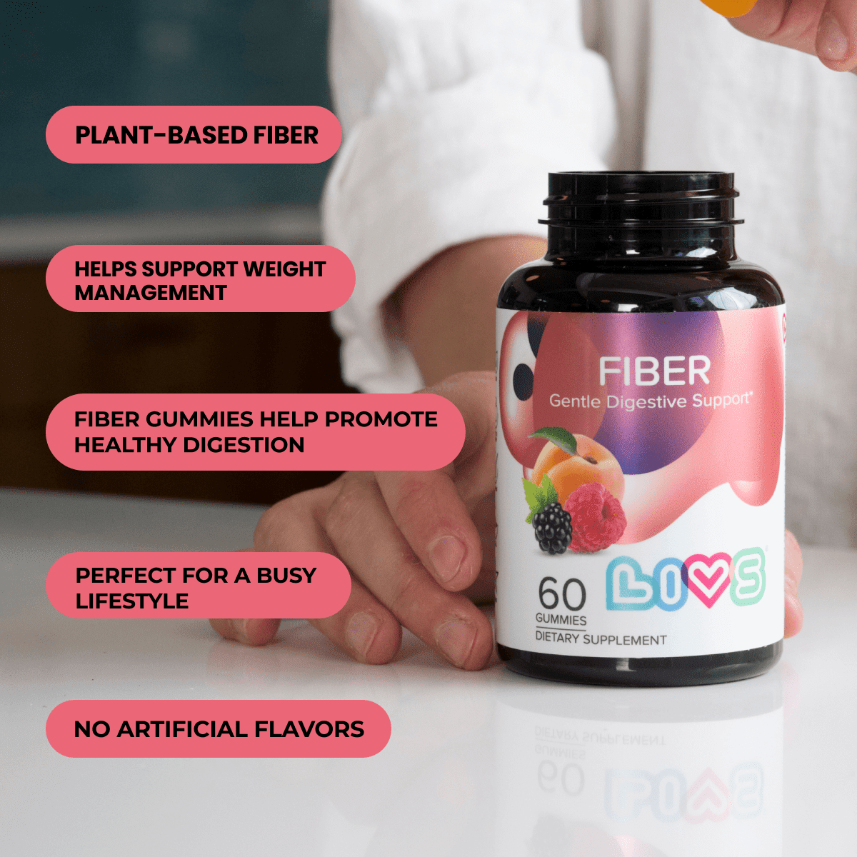 LIVS Fiber Gummies for Adults, 3g Prebiotic Inulin for Gut Health, Regularity & Weight Management Support, Vegan, 120 Count with 60 Servings