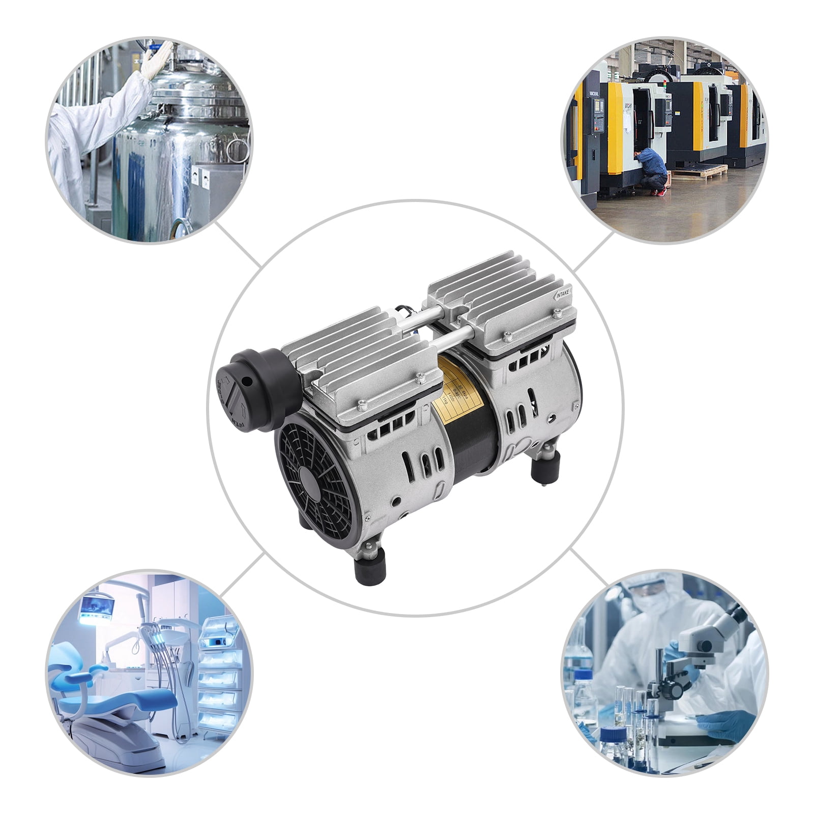 Silver Aluminum Oil-Free Vacuum Inflator 370w Large Flow, Low Noise And High Efficiency 110v Industrial Vacuum Pump