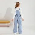 thumbnail image 4 of Kids Girls Denim Bib Overalls Sleeveless Bowknot Wide Leg Jumpsuit Big Girls Adjustable Strap Jean Jumpsuit with Pockets 6-14 Years, 4 of 4