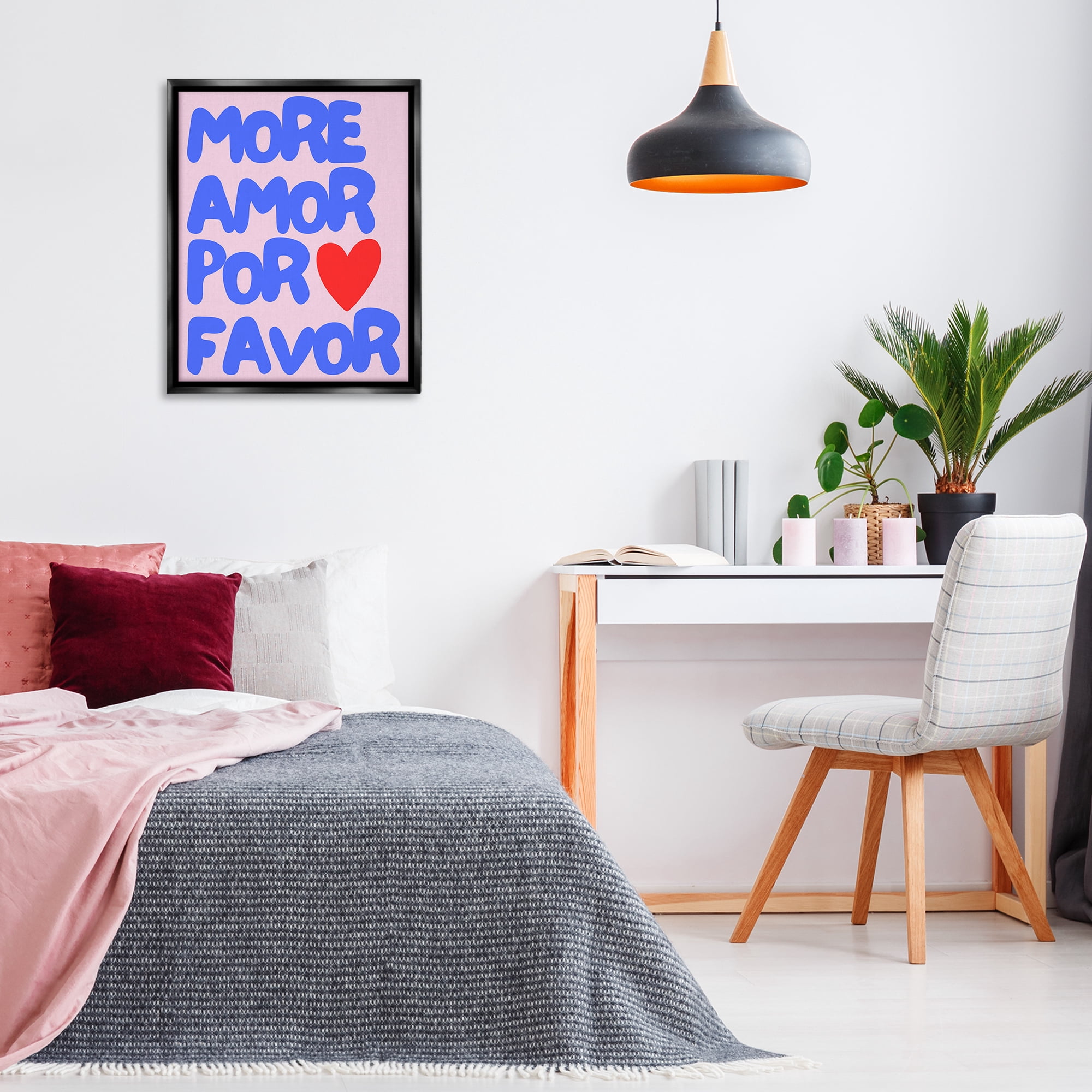 Stupell Industries Blue & Red More Amor Text & Numbers Painting Black Floater Framed Canvas Art Print Wall Art, 25 x 31