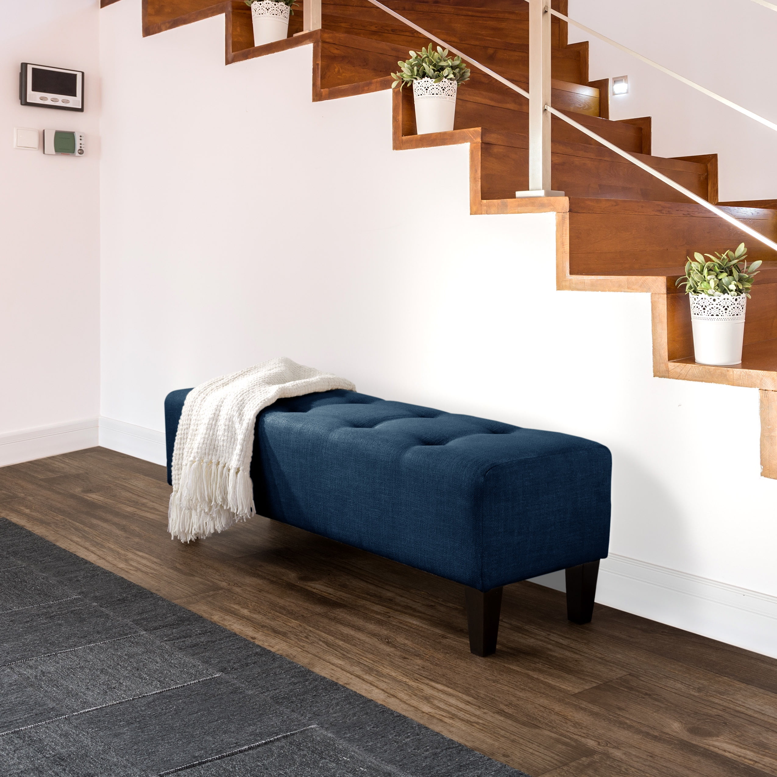 CorLiving Rosewell Fabric Button-Tufted Accent Bench with Wood Legs