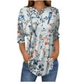 thumbnail image 2 of Dasayo Light Blue Tops for Women Trendy Summer V-Neck 3/4 Sleeve Dressy Buttons Floral Blouses Sweatshirts for Women XL, 2 of 5