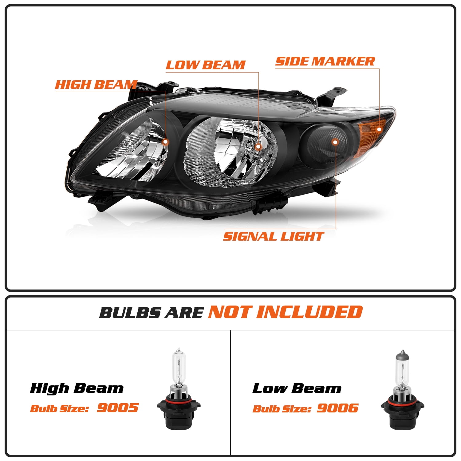 For 2009-2010 Toyota Corolla S CE LE XLE XRS Black Headlights Assembly Headlamps