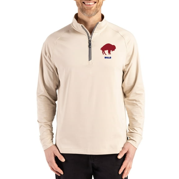 Men's Cutter & Buck Tan Buffalo Bills Throwback Logo Adapt Eco Knit Stretch Recycled Quarter-Zip Pullover
