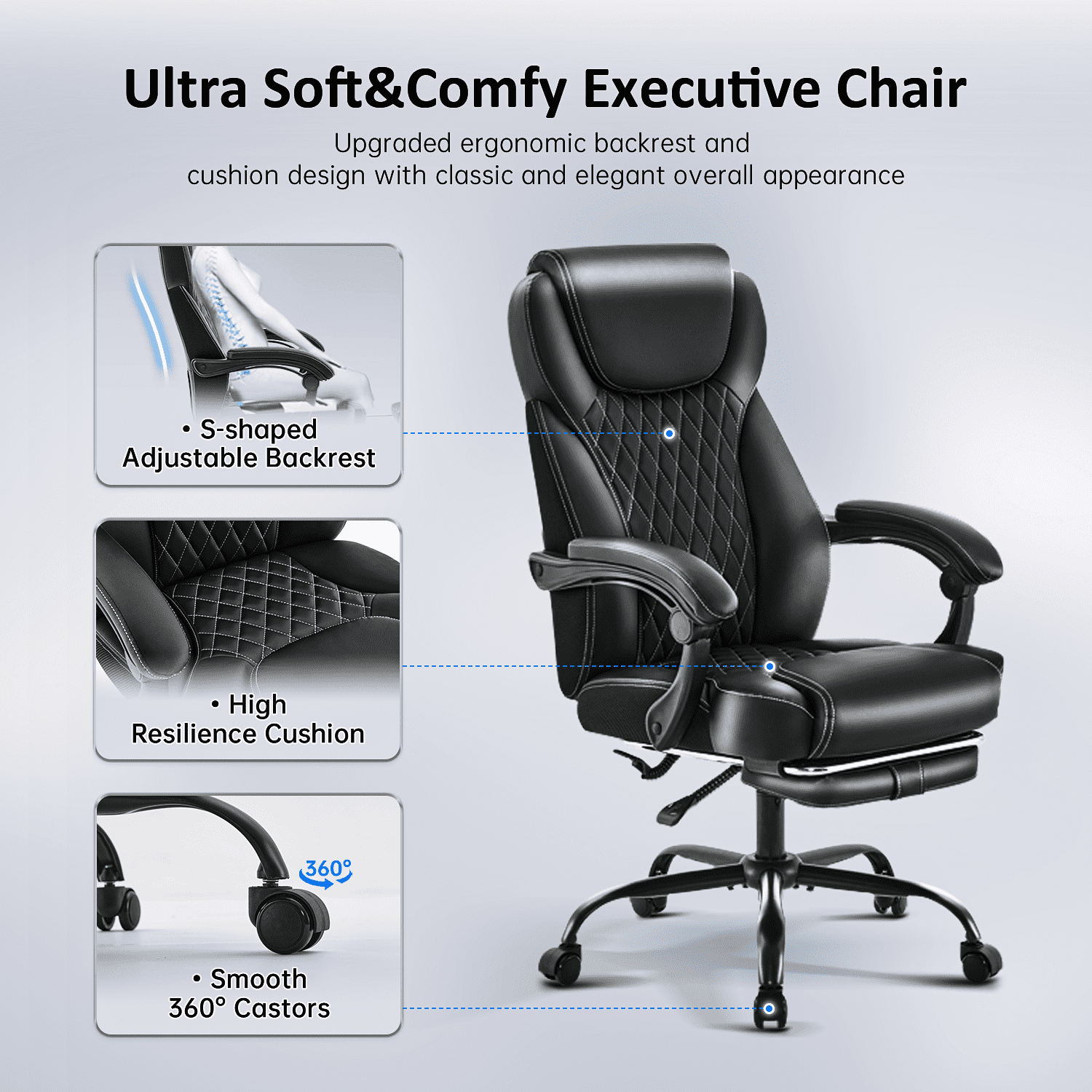 TMV 10-Position Adjustable Office Chair, Reclining Work Chair with Lumbar Support with Desk Foot Rest，Black