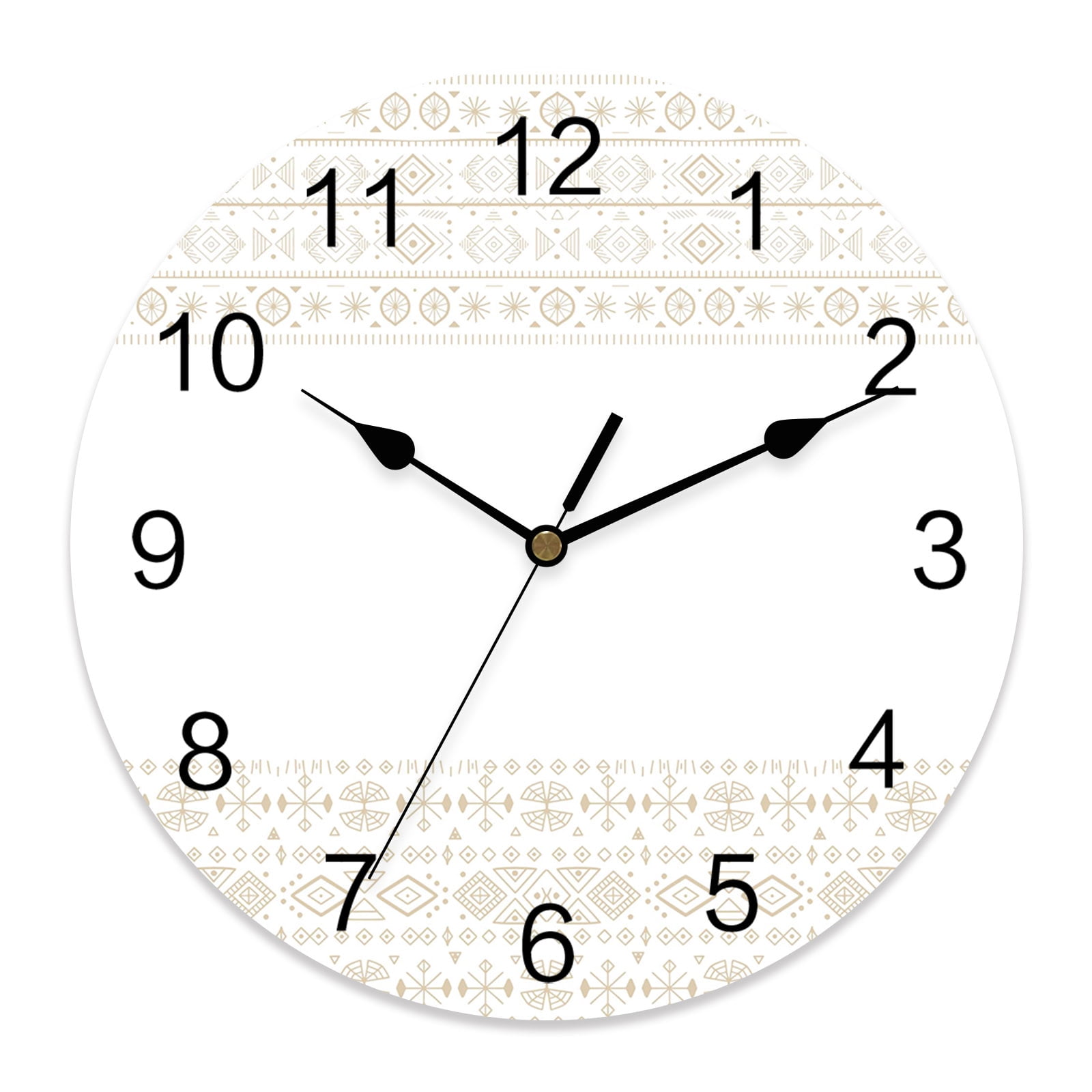 Wall Clock 14 Inch Beige Bohemian Round Silent Decorative Wall Clocks Battery Operated for Living Room Bedroom Kitchen Classroom Decor, Retro Boho Lines