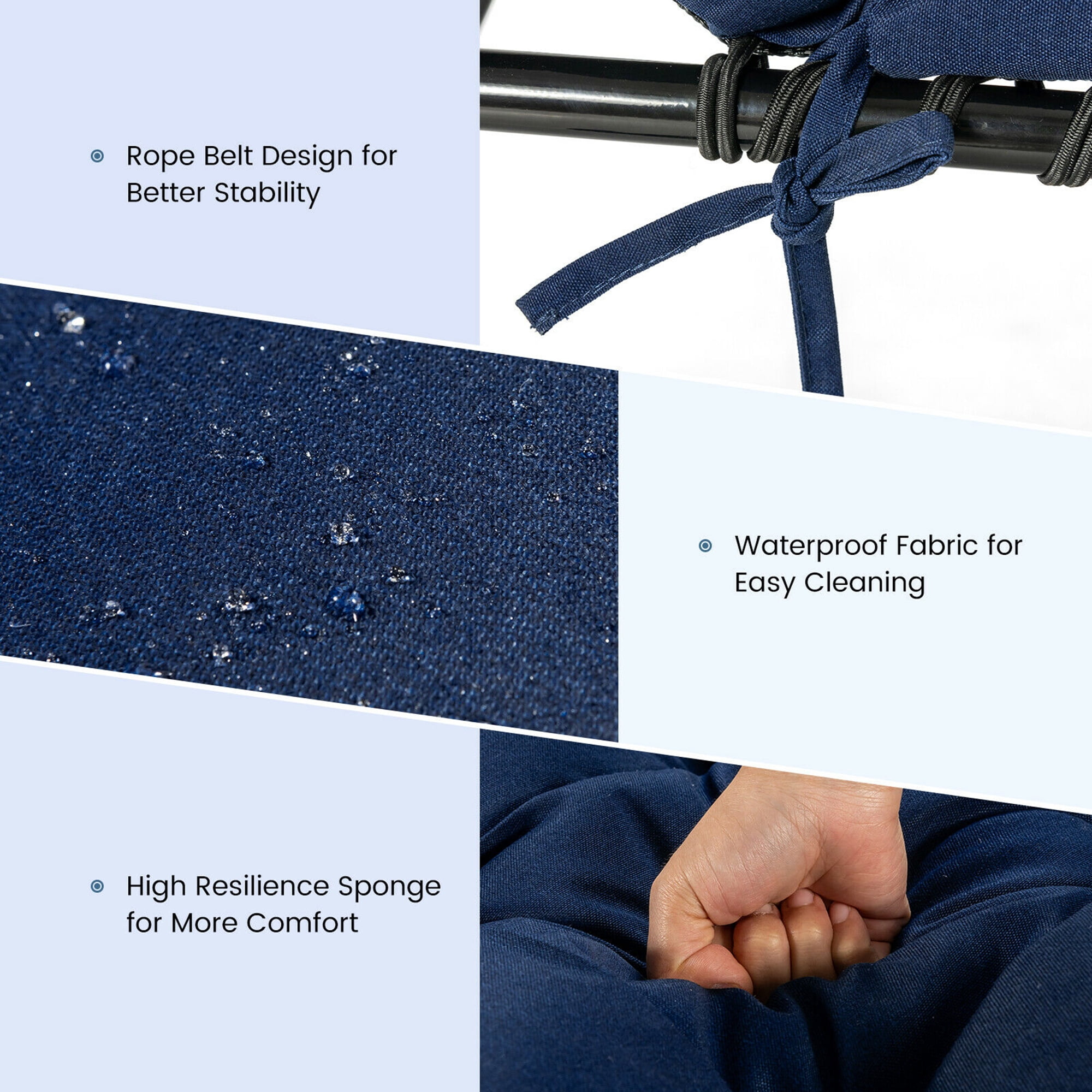 Gymax 73-inch Thickened Recliner Cushion Chaise Lounge Cushion w/ 4 String Ties Navy