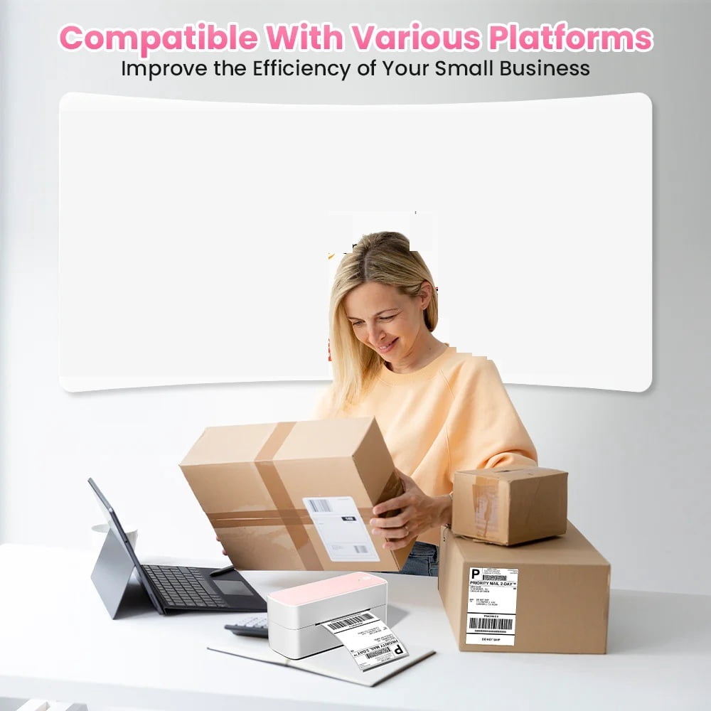 Bluetooth Thermal Label Printer Wireless Small Shipping Label Printer 4X6 Compatible ,Fast-Drying Ink with Crisp Output