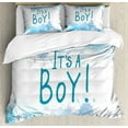 thumbnail image 1 of Gender Reveal Duvet Cover Set Queen Size, Blue Tones Paint Drops Its a Boy Typography Happy Watercolor Illustration, Decorative 3 Piece Bedding Set with 2 Pillow Shams, Multicolor, by Ambesonne, 1 of 3