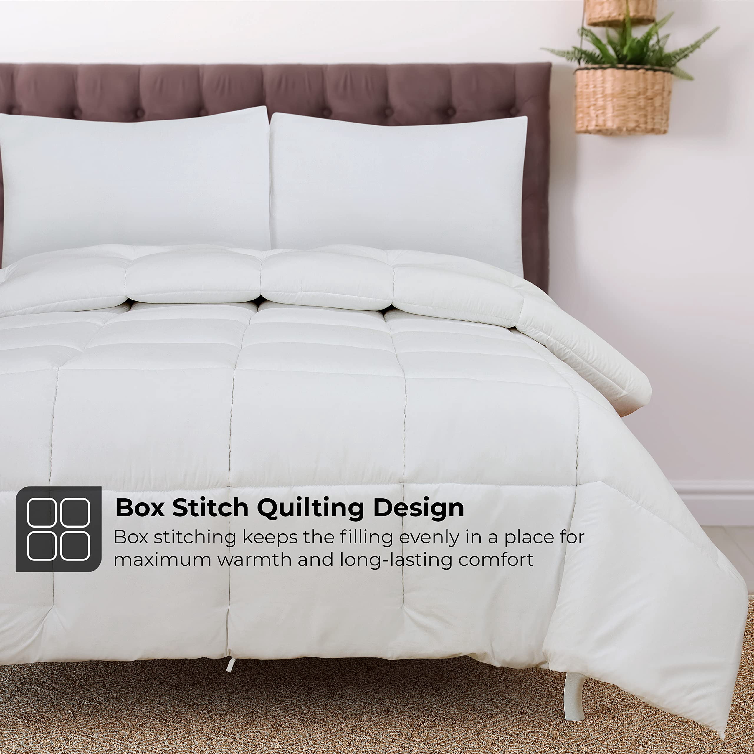 ROYALE King Comforter - All Season Down Alternative Bedding Comforter - Lightweight Quilted Comforter with Corner Tabs - Ultra Soft Luxury Hotel Comforter - Box Stitched Duvet Insert (King, White)