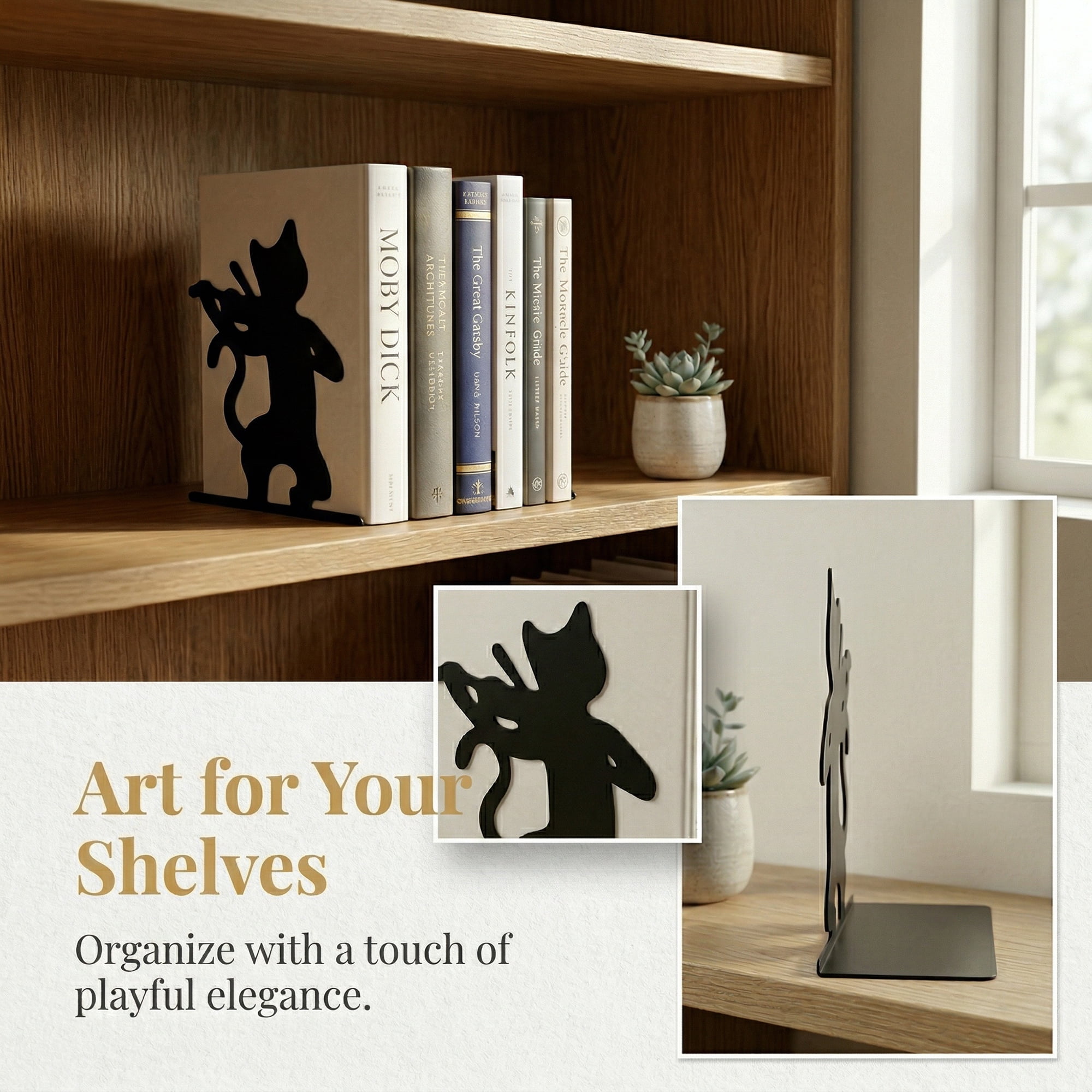 Unique Bargains 2Pcs Decorative Cartoon Metal Bookends Black 6.3*3.9*7.5inch
