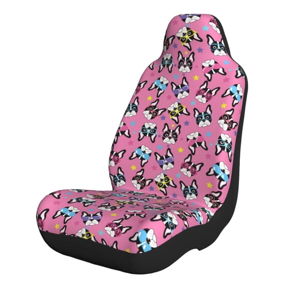 Honeii Colorful Cute French Bulldog for Car Seat Covers Full Set, Seat Covers for Cars, Car Seat Protector Waterproof, Leather Car Seat Cushion-1
