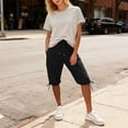thumbnail image 3 of Hngshg Plus Size Cargo Capris for Women Bow Drawstring Solid Color Casual Pants with Pockets Summer Vacation Workout Pants, 3 of 7