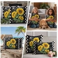 thumbnail image 4 of Sunflower Black Outdoor Pillow Covers 24x24 Set of 2,Waterproof Patio Throw Pillowcase Protectors,Vintage Farm Bee Black White Plaid Decorative Pillow Shams Cushion Covers for Seat Bed Couch Sofa, 4 of 8