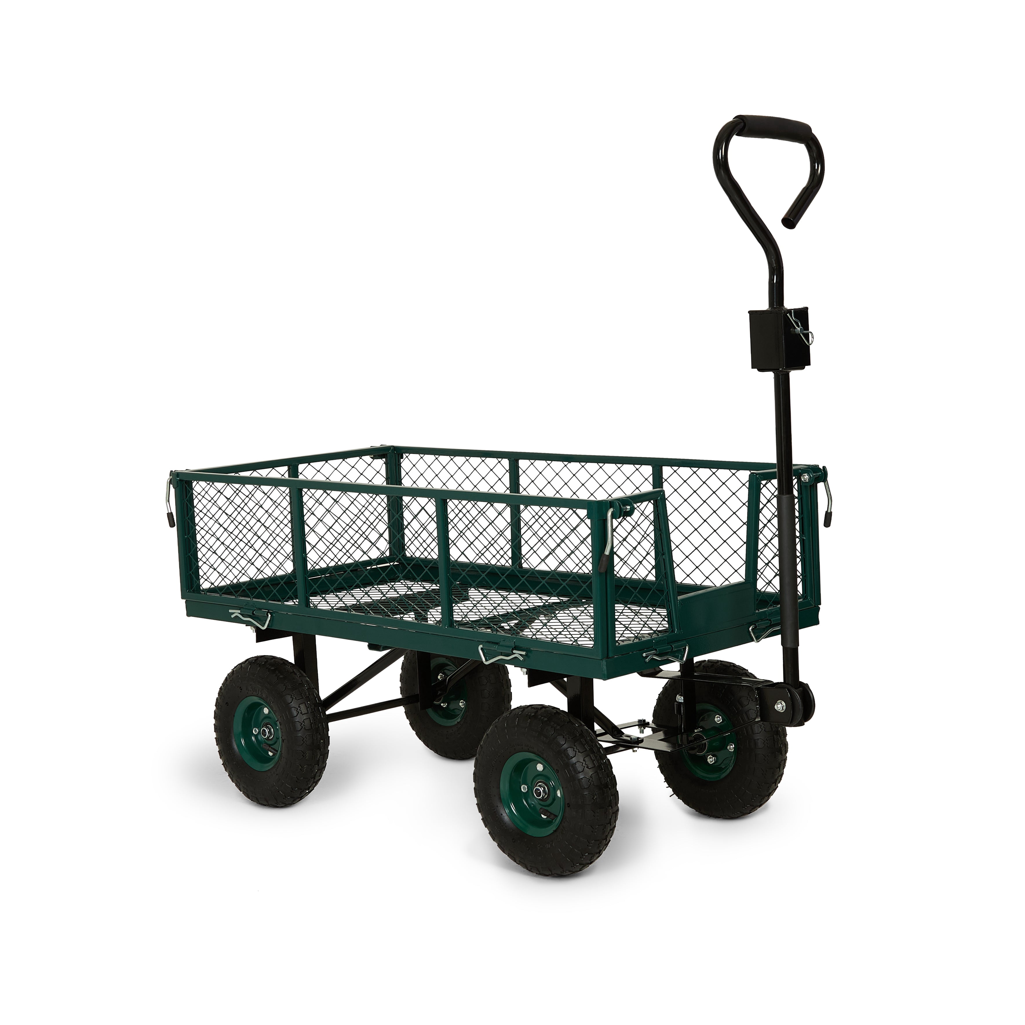 Backyard Expressions Heavy Duty Garden Cart 600 lb, 38" x 20" Steel Bed Utility Wagon with Removable Mesh Sides, Powder-Coated Frame, 10" Pneumatic Wheels, Pull Handle Yard/Lawn Hauler