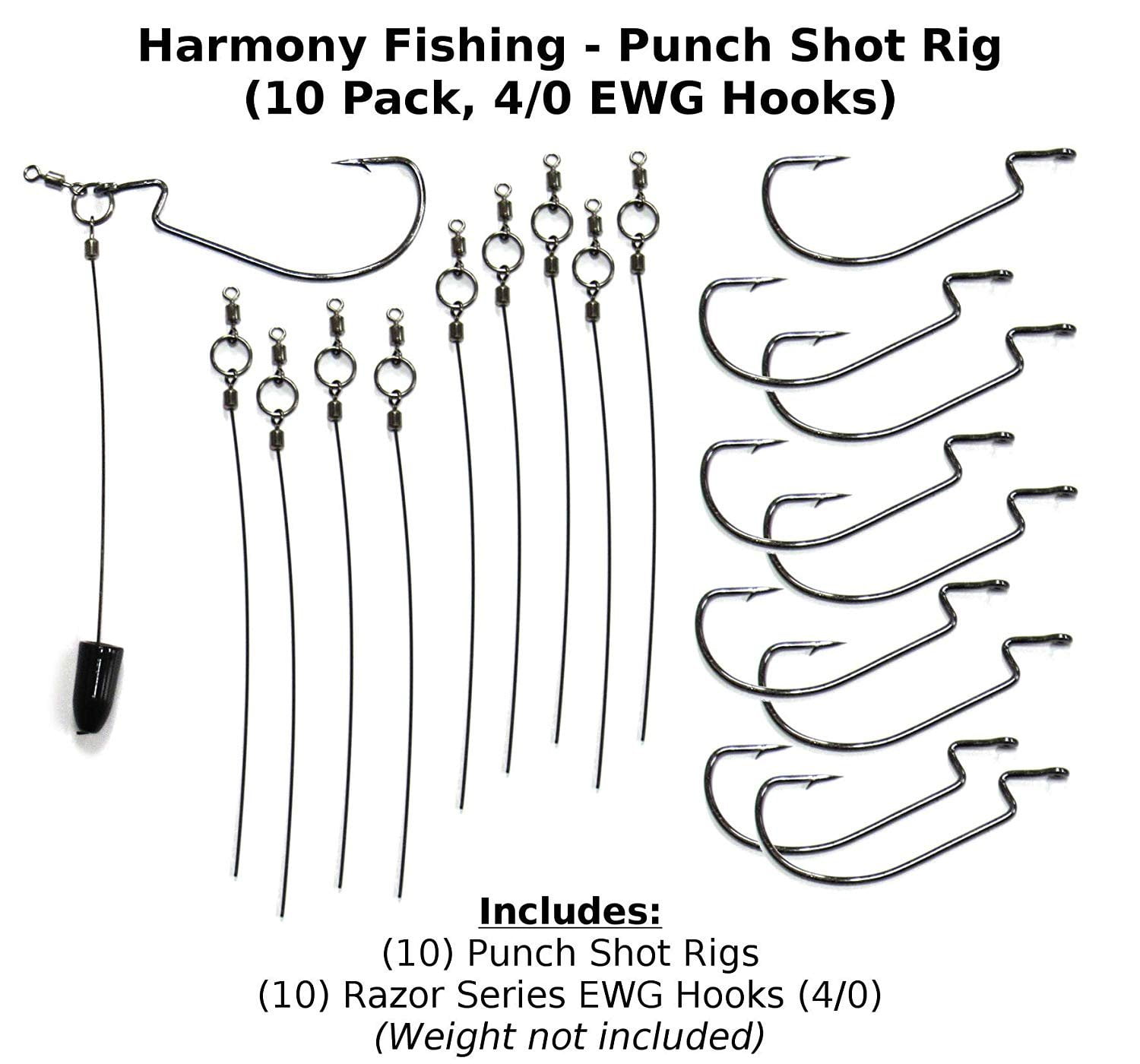 Harmony Fishing Company Punch Shot Rig Kit 4/0 EWG Hooks Interchangeable  Hook Leadered Punch Shot Rig 10 Pack