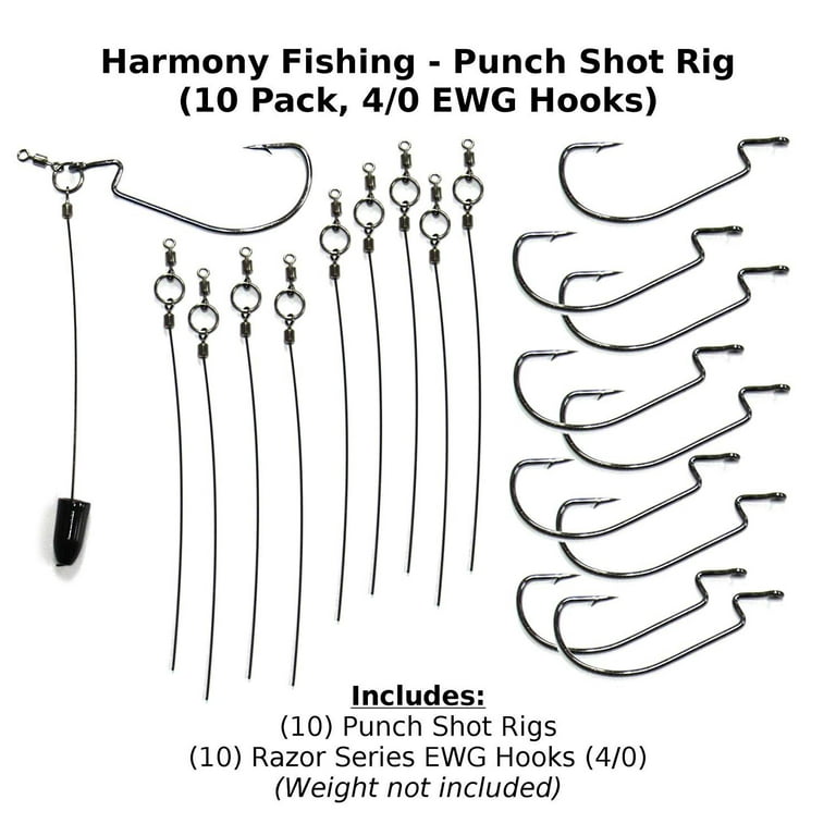 Harmony Fishing Company Punch Shot Rig Kit 4/0 EWG Hooks Interchangeable Hook Leadered Punch Shot Rig 10 Pack, Black
