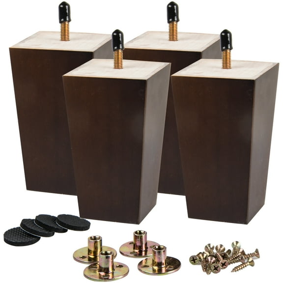 LAVANE 6 Inch / 15 cm Wooden Furniture Legs Set of 4 Mid-Century Modern Solid Wood Square Pyramid Walnut Replacement Feet with 5/16" Hanger Bolt & Mounting Plate for DIY Cabinet Sofa Couch Ottoman