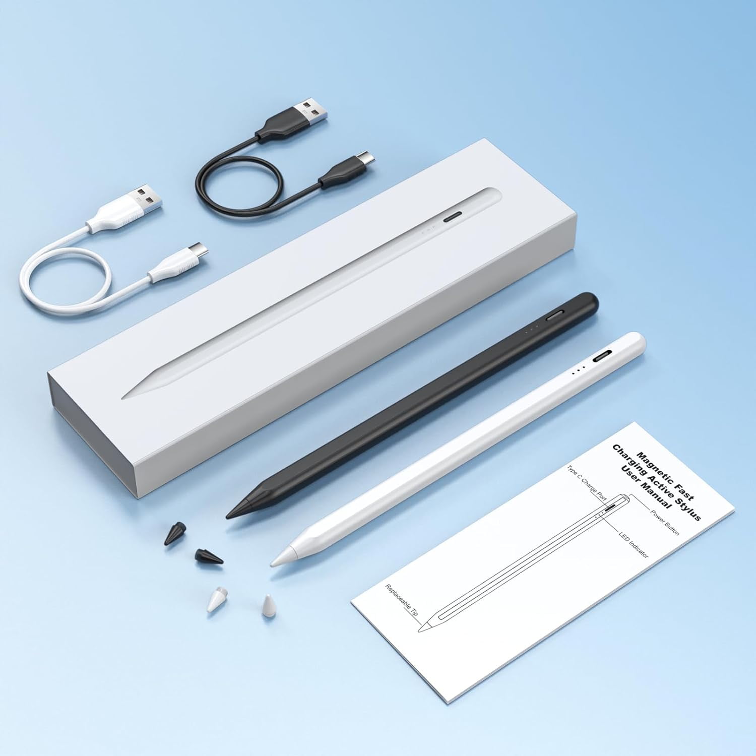 Antier Stylus Pen for iPad W/Palm Rejection Technology,Fast Charging, Apple Pencil 2nd Gen Compatible W/iPad 6/7/8/9/10, iPad Pro12.9/11"/M4, iPad Air3/4/5/6,iPad mini5/6 (White&Black)