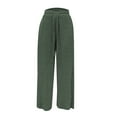 thumbnail image 5 of FUNUONY Wide Leg Pants for Women High Waisted Palazzo Pants Work Casual Flowy Loose Trousers with Pockets Women's Solid Color Ribbed Brushed Elastic Waist Casual Pants Green L, 5 of 9