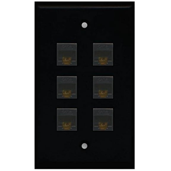 RiteAV - 6 Port Cat6 Female-Female Wall Plate - Black