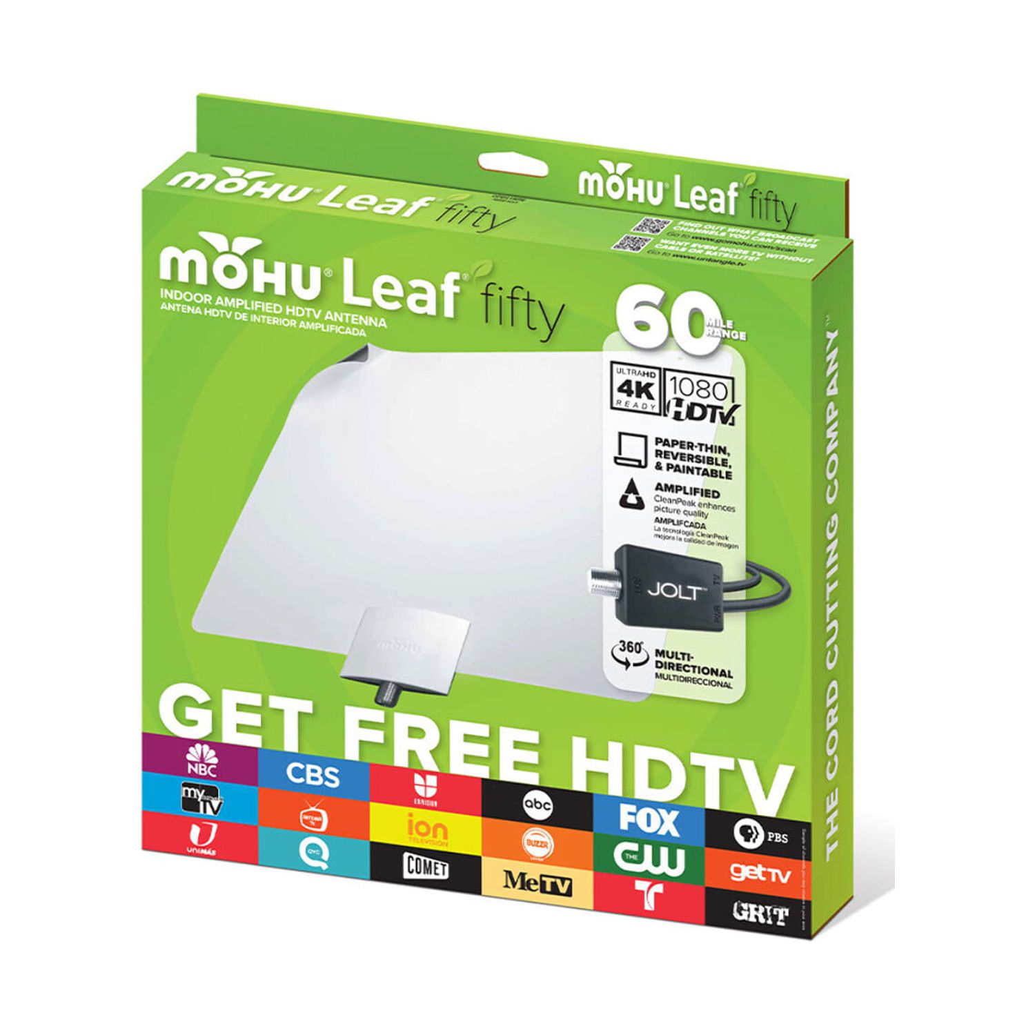 Mohu Leaf 50 Amplified Indoor HDTV Antenna w/ Jolt Switch In-Line Amplifier and 12 Ft. Coaxial Cable - image 3 of 11