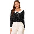 thumbnail image 1 of Camisa de manga larga Allegra K con botones y cuello en contraste estampado de corazones para mujer Negro M, 1 of 6