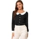 thumbnail image 1 of Camisa de manga larga Allegra K con botones y cuello en contraste estampado de corazones para mujer Negro S, 1 of 6